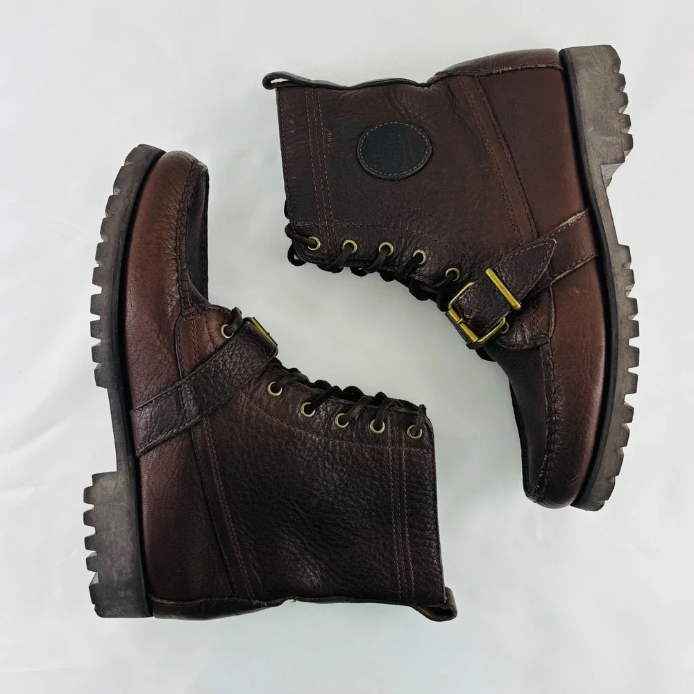 Polo Ralph Lauren Ranger Polo Country Tumbled Grain Brown Leather Boots Mens 9